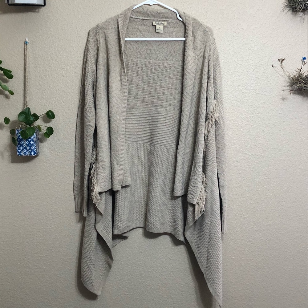 Lucky Brand Tan Waterfall Fringed Open Cardigan S